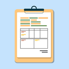 Clipboard with document. Flat design style, perfect for forms, reports, or invoices.