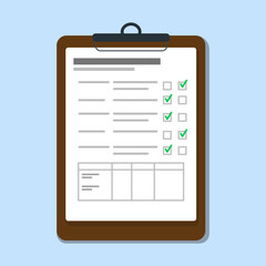 Clipboard with checklist, completed tasks, and check marks. 