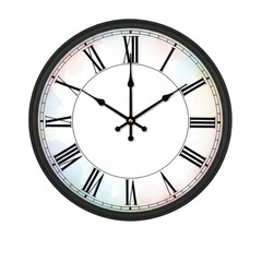 Elegant wall clock displaying time with Roman numerals against a subtle watercolor background