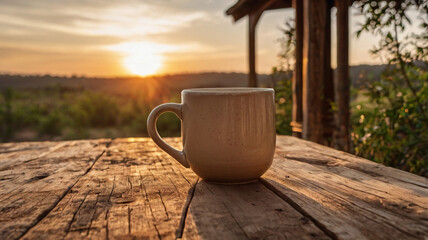 cup of coffee on a wooden table