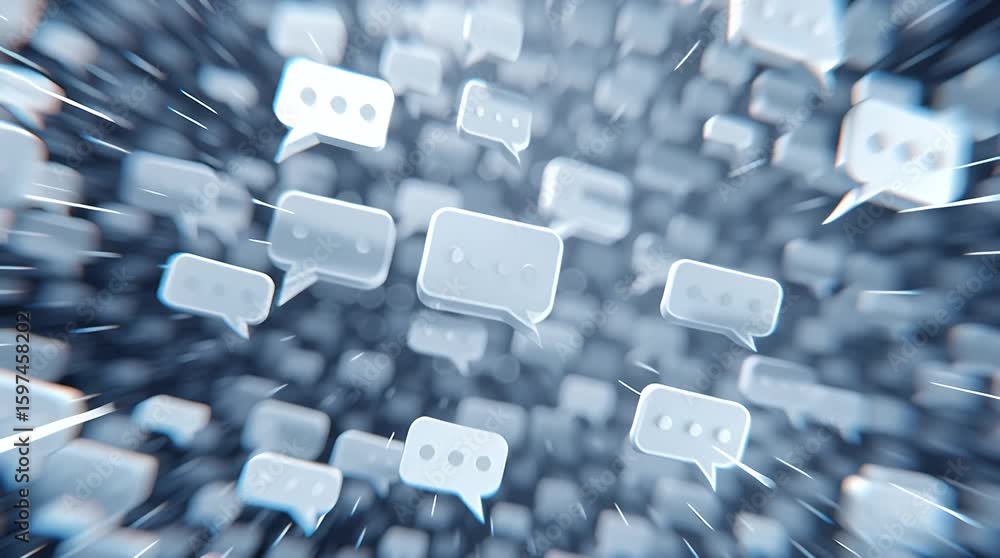 Poster abstract digital image of many chat bubbles in motion