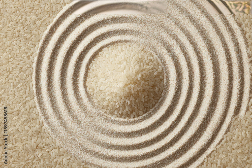 Poster rice grain concentric circle soft texture abstract pattern organic food white color closeup backgrou