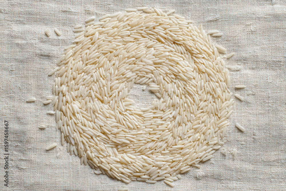 Poster rice grain concentric circle soft texture white color uncooked organic closeup natural pattern healt
