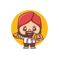 Cute chef with samosa .cartoon characters and food