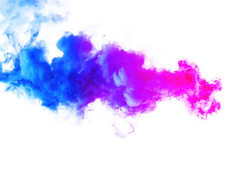 Vibrant blue and pink smoke swirls intertwining in a dynamic abstract flow isolated on transparent background