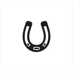 Black horseshoe icon with white background and oval nail holes luck good luck