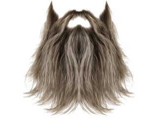 Detailed realistic long brown furry beard with pointed ear accents isolated on transparent background