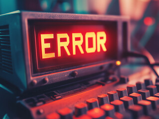 Red error message show on vintage computer