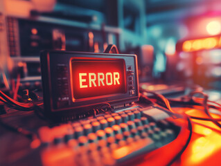 Red error message show on vintage computer