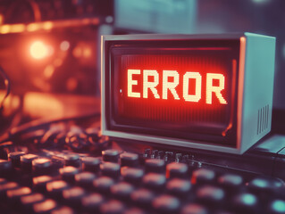Red error message show on vintage computer