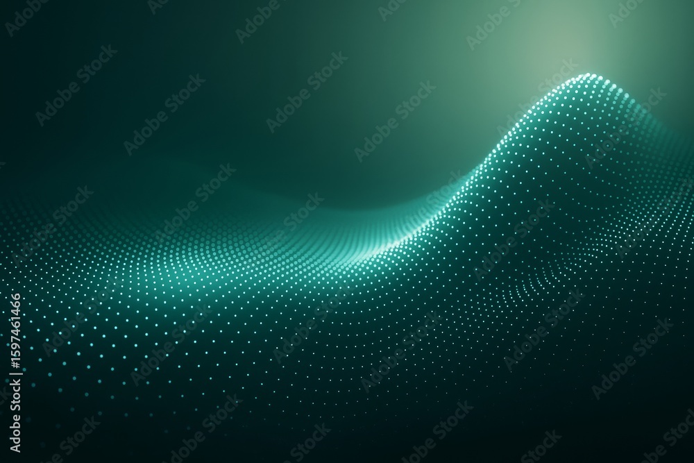 Aufkleber abstract glowing wave of digital dots forming a flowing surface on a dark green background with ligh
