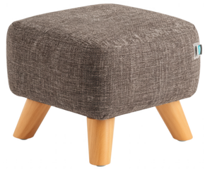 Modern square fabric ottoman with wooden legs isolated on transparent background