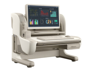 Modern medical diagnostic workstation with advanced graphical data displays isolated on transparent background