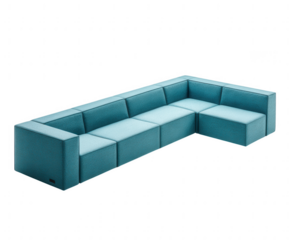 Modern teal modular sectional sofa with clean lines isolated on transparent background