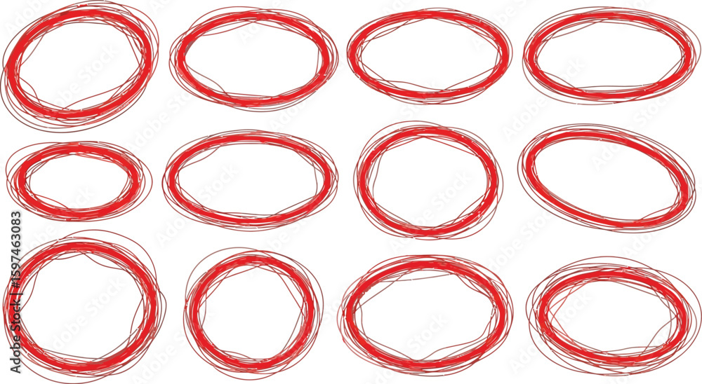 Poster red scribble circles vector design elements for graphic design and creative projects resource pack f