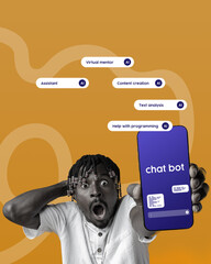 Person expresses surprise while using a chatbot application for programming assistance