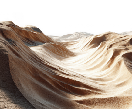 Abstract sandy dunes with flowing lines and ripples isolated on transparent background