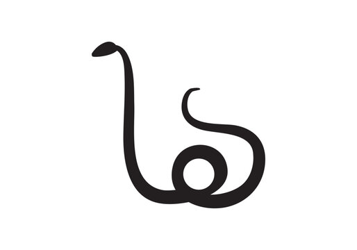  set of snakes silhouette. Snake wrapped around the crescent moon. Boho modern hand drawn design elements for logo design