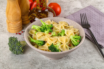 Italian pasta farfalle with broccoli