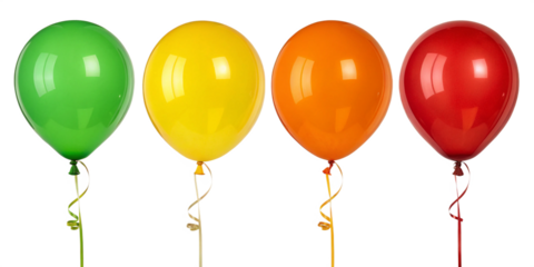 A vibrant row of colorful balloons, isolated on transparent background, creating a festive atmosphere for a party or celebration