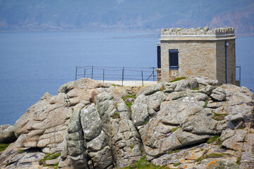 Pedn-Men-Du lookout tower at Sennen Cove. Cornwall. England. GB