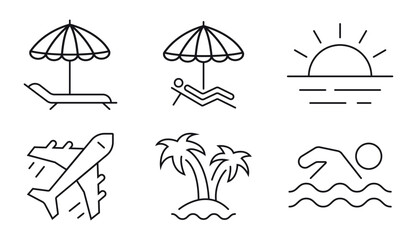 Vacation and Travel Line Icons Set