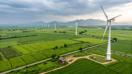 Landscape with Turbine Green Energy Electricity, Windmill for electric power production.