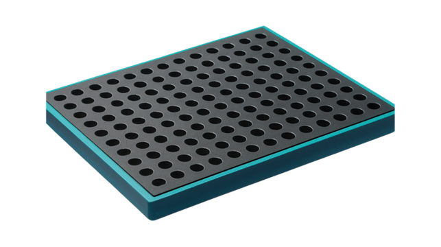 Perforated rubber floor tiles with water-resistant properties for swimming pool decks