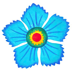 blue color flower japanese pattern vintage retro style nature floral blossom plant petal leaf icon logo sign symbol art design illustration watercolor painting white isolated background decoration