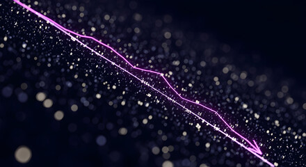 Digital visualization of a descending graph with a glowing arrow, representing economic decline, financial loss, and market downturn.