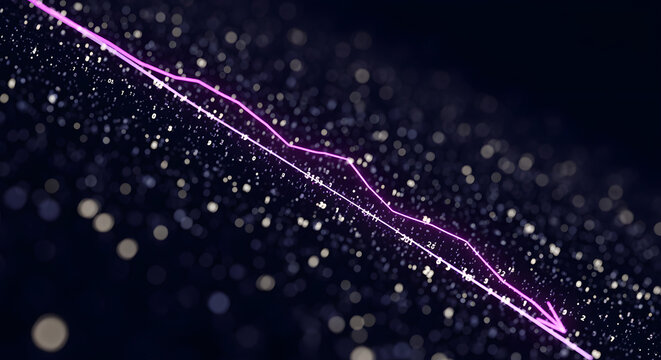 Digital visualization of a descending graph with a glowing arrow, representing economic decline, financial loss, and market downturn.