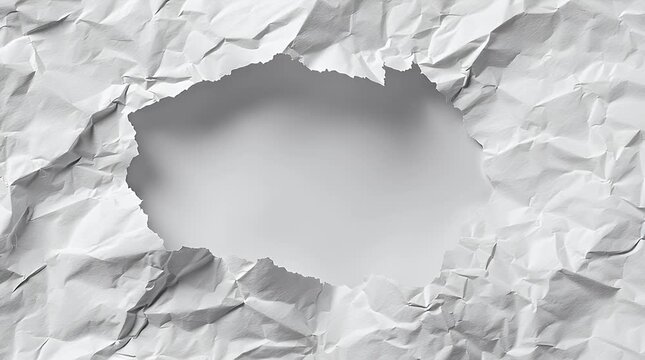 Crumpled white paper with a tear