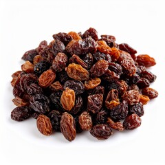 Fototapeta premium Dried fruits assortment featuring various types of raisins on a white background, ideal for snacking and cooking
