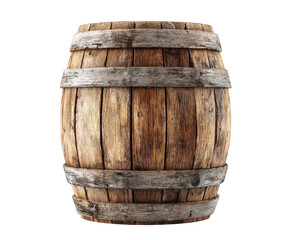 Fototapeta premium Wooden barrel rustic container storage object isolated on transparency background aged wood vintage style cylindrical shape traditional sturdy weathered texture classic look