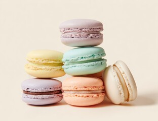 Obraz premium Stack of colorful macarons on pastel background