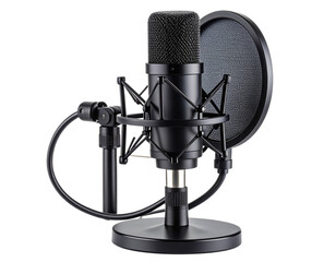 Minimalist Podcasting Setup: Desktop Microphone with Pop Shield, Transparent Cutout