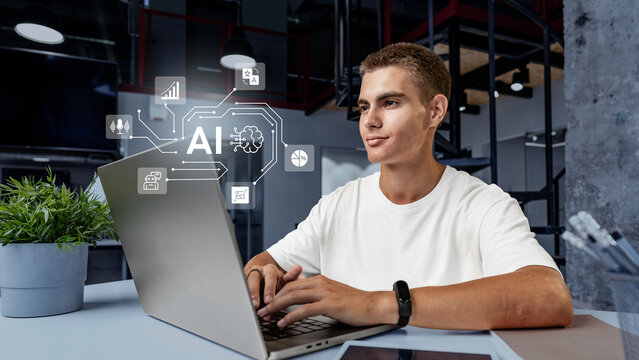 Engaging in AI research and development in a modern office space during daytime hours