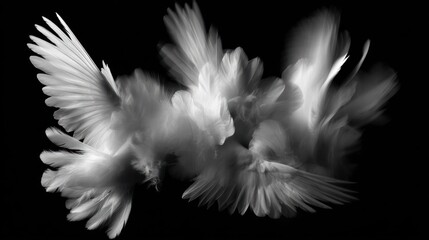 Obraz premium Abstract grayscale image of multiple birds in flight