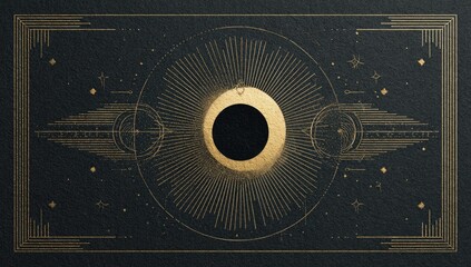 Gold-lined cosmic eye design on dark background
