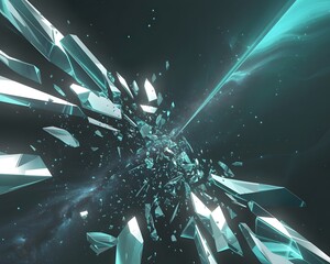 Shattered crystal shards exploding outwards abstract