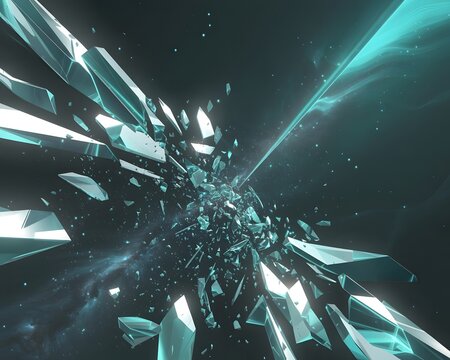 Shattered crystal shards exploding outwards abstract
