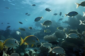 Underwater Ocean Scene with Marine Life and Seascape Elements