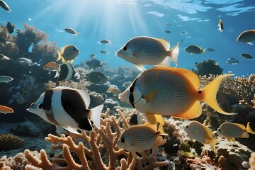 Underwater Ocean Scene with Marine Life and Seascape Elements