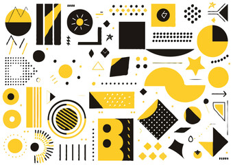 Whimsical Geometric Art Composition featuring Bold Yellow and Black Shapes A Playful Blend of Modern Design and Retro Aesthetics