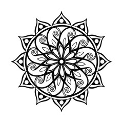 Black and white mandala vector isolated on white. Vector hand drawn circular decorative element.