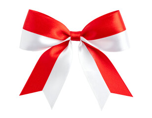 red and white Indonesian flag ribbon bow isolated on transparent png