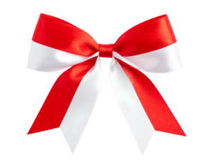 red and white Indonesian flag ribbon bow isolated on transparent png