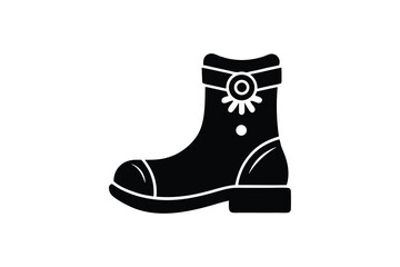 Black Silhouette of a Decorated Ankle Boot Isolated on White