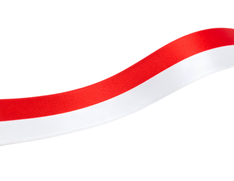 long wavy ribbon of Indonesian red and white flag isolated on transparent png - Powered by Adobe