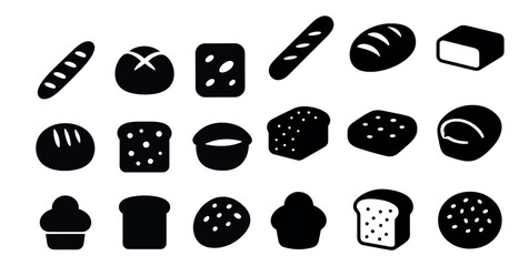Bread and bakery silhouette icons set – solid, filled, baking and pastry symbols